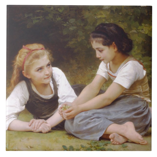 Les Noisettes: Junge Mädchen sammeln Haselnüsse Fliese (Vorderseite)