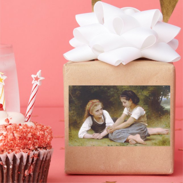 Les Noisettes: Junge Mädchen sammeln Haselnüsse Rechteckiger Aufkleber (Party)