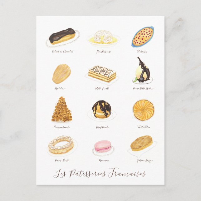 Les Pâtisserie Françaises Aquarell Postkarte (Vorderseite)
