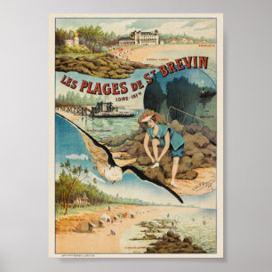 Les Plages de St Brévin Frankreich Vintage Poster