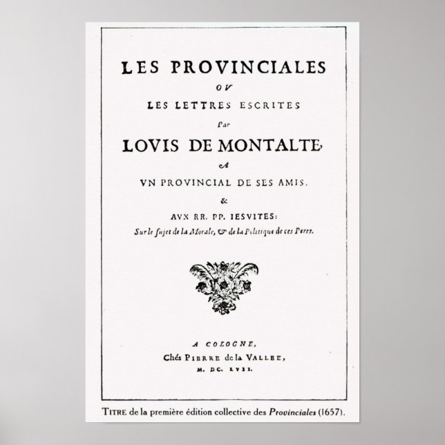 Les Provinciales" von Blaise Pascal Poster (Vorne)