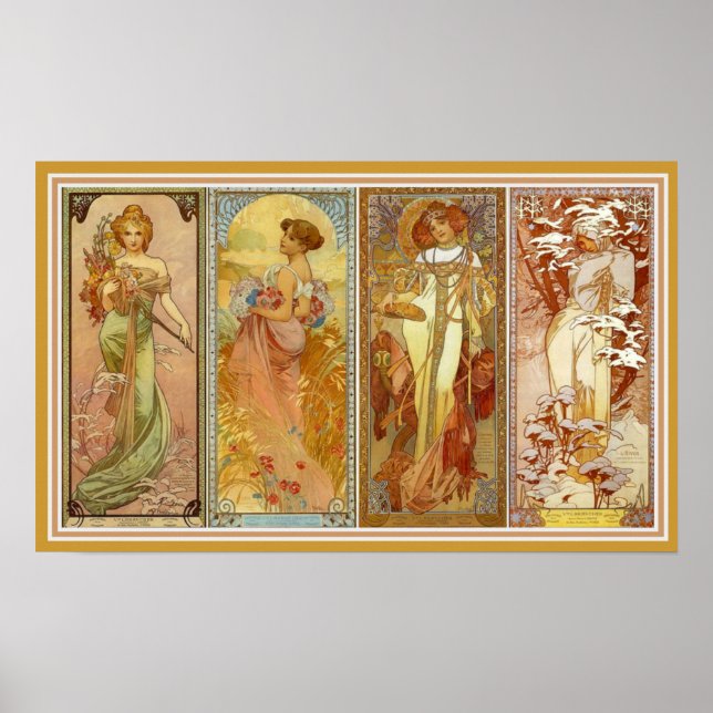 Les Quatre Saisons Mucha Wall Art Poster (Vorne)