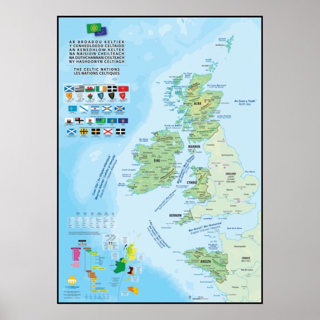 Les sechs Nations celtiques carte multilingue Poster (Vorne)