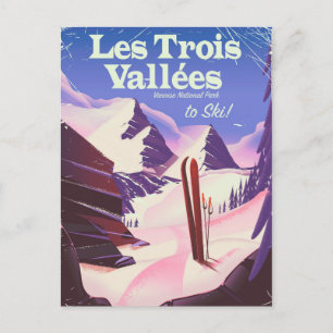 Les Trois Vallées Skireiseplakat Postkarte