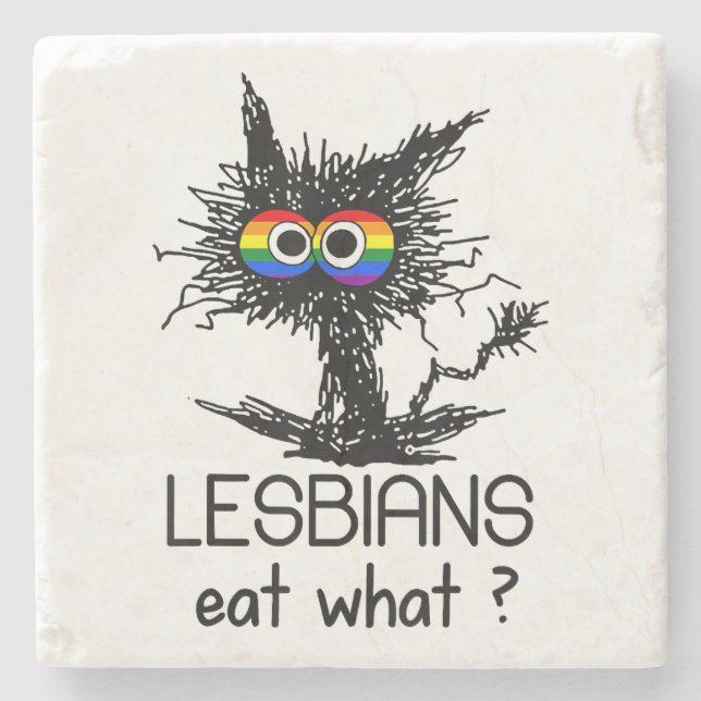 Lesben essen, was Katze Funny Spaß macht LGBTQ Sto Steinuntersetzer (Vorderseite)