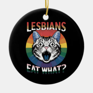 Lesben essen, was Katzen Humor LGBTQ Stolz-Flagge Keramik Ornament