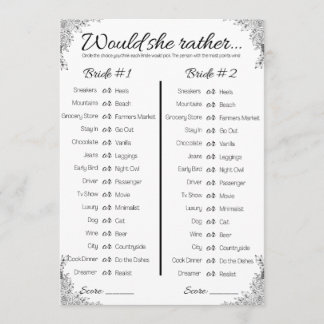 Lesben Polterabend Game, würde sie lieber, Einladung