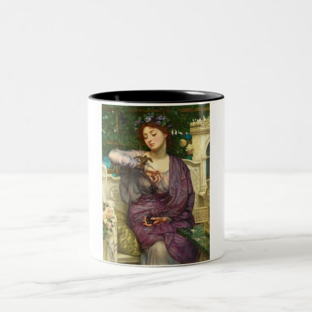 Lesbia und ihr Sparrow (von Edward John Poynter) Zweifarbige Tasse (Mittel)