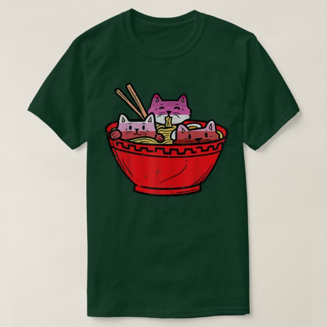 Lesbian Anime Niedlich japanische Katzen Ramen Noo T-Shirt (Design vorne)
