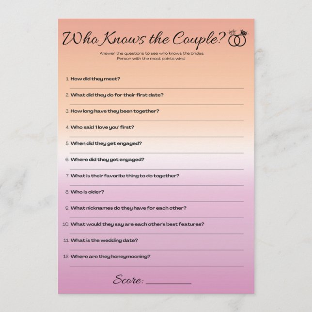 Lesbian Bachelorette Game, Wer kennt das Paar? Einladung (Vorderseite)