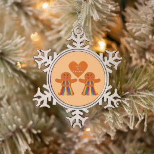 Lesbian Christmas Gingerbread Ladys Couple Schneeflocken Zinn-Ornament