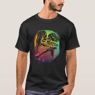 Lesbian Couple Lgbtq Pride Rainbow Flag Skeletts T-Shirt
