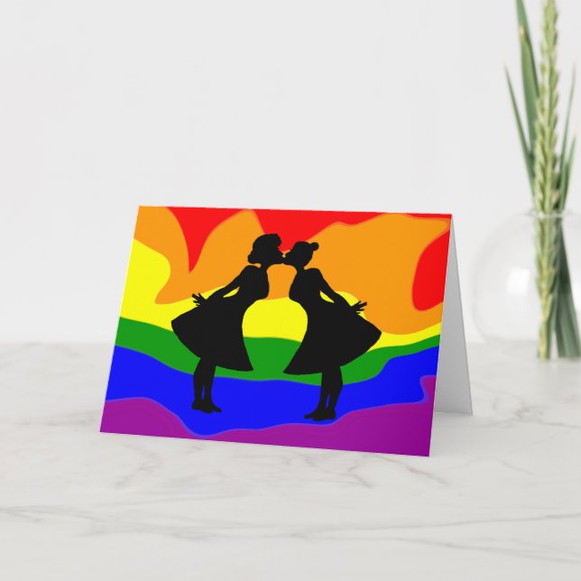 Lesbian Couple Silhouette Geburtstagskarte Karte (Vorderseite)