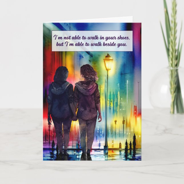Lesbian Couple Walk neben You Gay Rainbow Karte (Vorderseite)