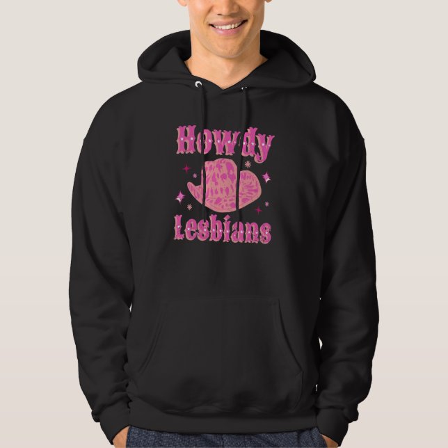Lesbian Cowgirl Hat Pink Howdy Lesbian Western LGB Hoodie (Vorderseite)