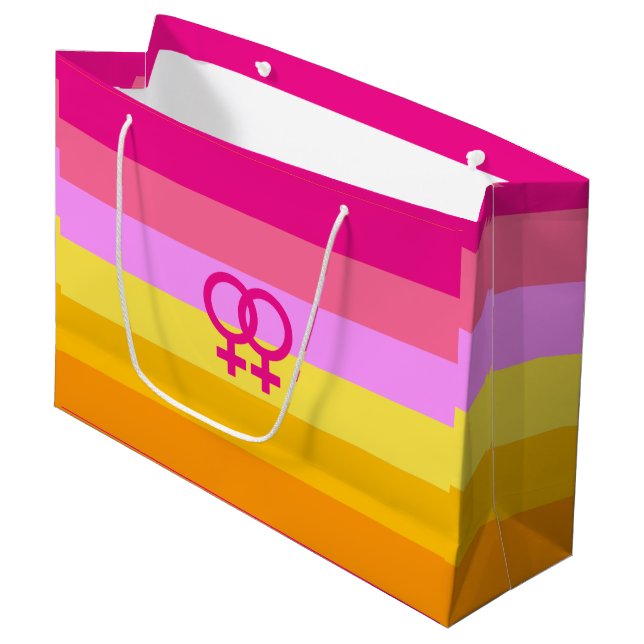 Lesbian Dawn Pride WLW Große Geschenktüte (Vorderseite Schrägansicht)