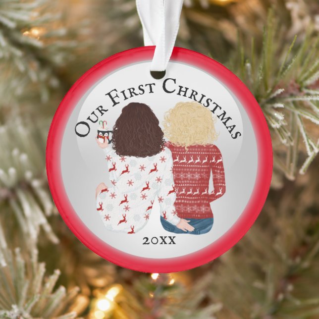 Lesbian First Christmas FOTO romantic red Ornament (Baum)