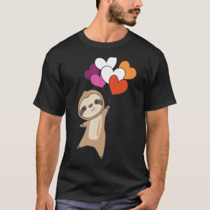 Lesbian Flag Pride Lgbtq Balloon Hearts Sloth T-Shirt