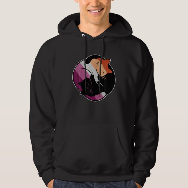 Lesbian Flag Yin Yang Cat LGB Gay Pride Subtle Dis Hoodie (Vorderseite)