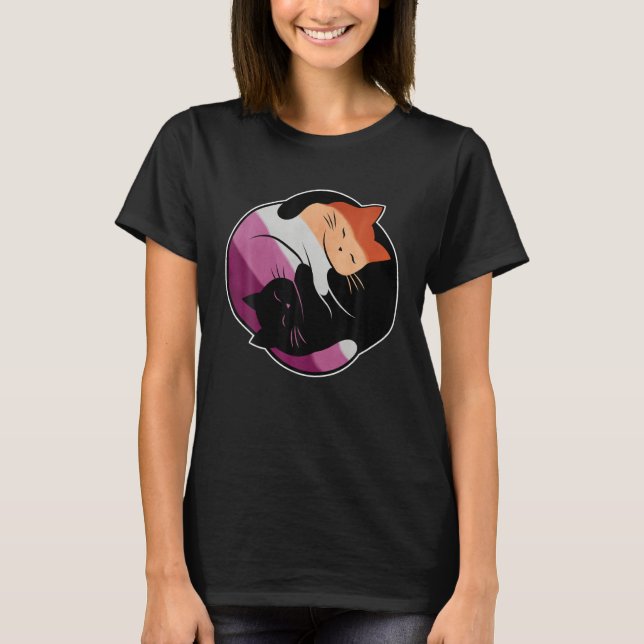 Lesbian Flag Yin Yang Cat LGB Gay Pride Subtle Dis T-Shirt (Vorderseite)