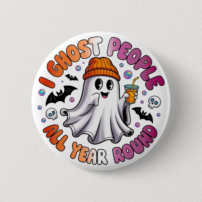 Lesbian Funny Halloween - Ich Ghost People Button (Vorderseite)