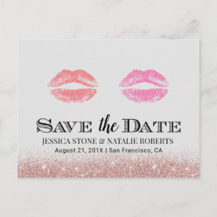 Lesbian Gay Wedding Double Kisses Save the Date Ankündigungspostkarte