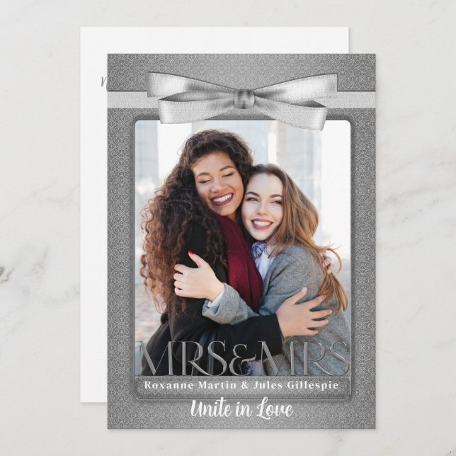 Lesbian Gay Wedding Einladung zwei Brides Silver (Vorne/Hinten)