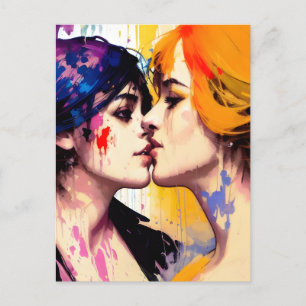 Lesbian Lovers Kiss Postkarte