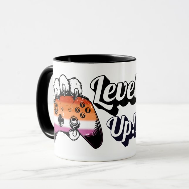 Lesbian Pride Level Up Tiger Paw Controller Mug Tasse (Vorderseite Links)