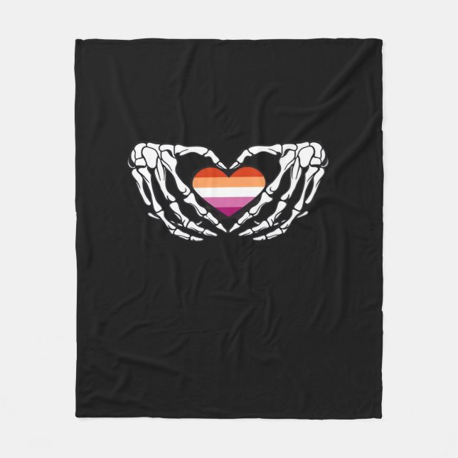 Lesbian Pride Skeleton Halloween Wlw Goth Heart Cl Fleecedecke (Vorderseite)
