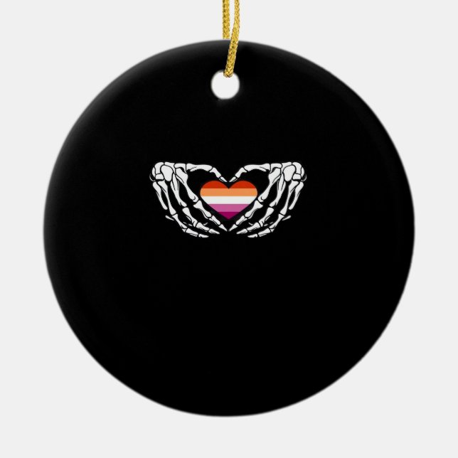 Lesbian Pride Skeleton Halloween Wlw Goth Heart Cl Keramik Ornament (Vorne)