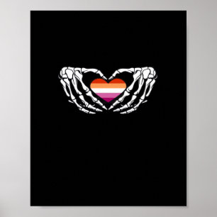 Lesbian Pride Skeleton Halloween Wlw Goth Heart Cl Poster
