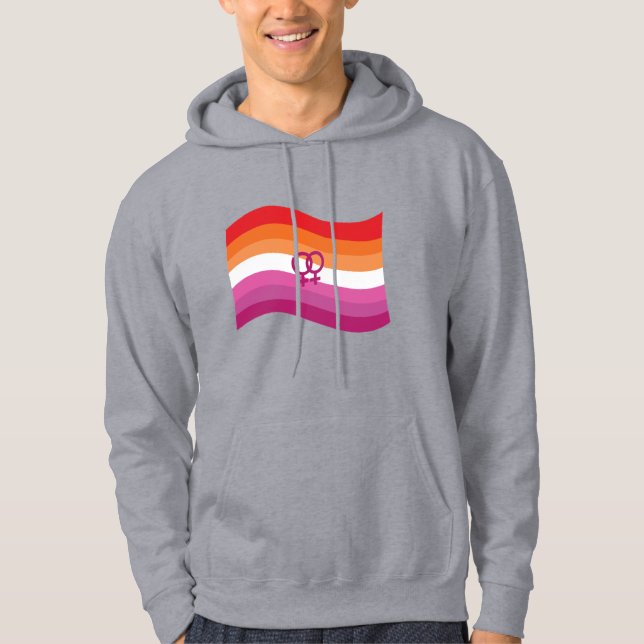 Lesbian Sunset Liebe Pride Wavy Flag Hoodie (Vorderseite)
