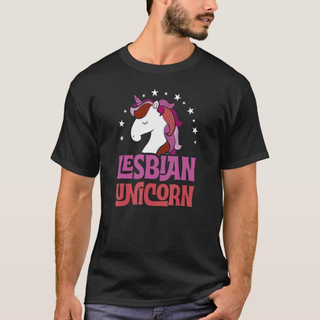 Lesbian Unicorn Girly Niedlich Majestic Magical Ga T-Shirt (Vorderseite)