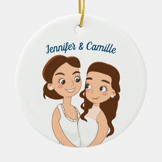 Lesbian Wedding Anniversary Custom Couple Keramik Ornament (Vorne)