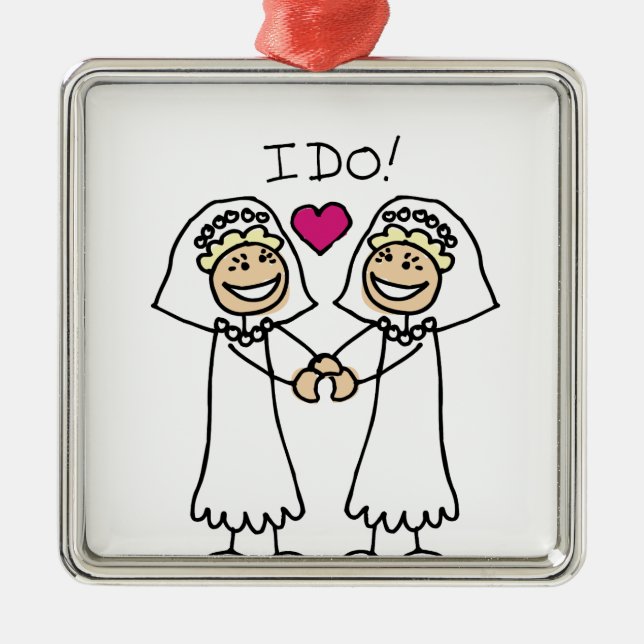 Lesbian Wedding Bridal Silbernes Ornament (Vorne)