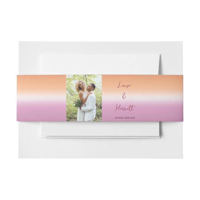 Lesbian Wedding Photo Pride Flag Gradient Einladungsbanderole (Vorderseite Beispiel)
