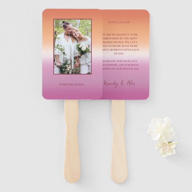 Lesbian Wedding Photo Pride Flag Gradient Program Fächer (Vorne und Hinten)