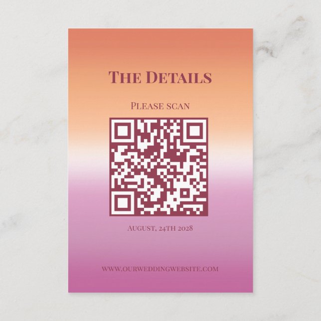 Lesbian Wedding Photo Pride Flag Gradient QR Code Begleitkarte (Rückseite)