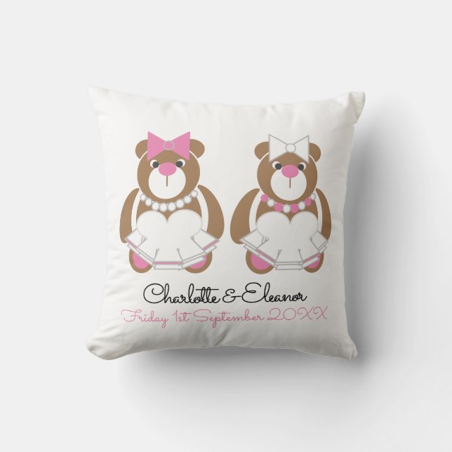 Lesbian Wedding Teddy Bar Brides Geschenk Kissen (Vorderseite)