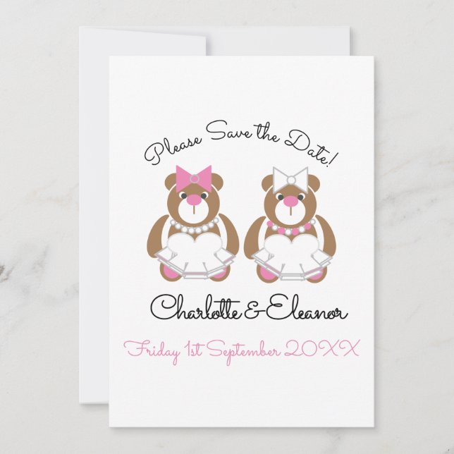 Lesbian Wedding Teddy Bar Brides Save The Date (Vorderseite)