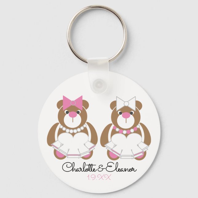 Lesbian Wedding Teddy Bar Brides Schlüsselanhänger (Vorderseite)