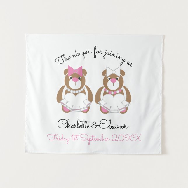 Lesbian Wedding Teddy Bar Brides Wandteppich (Vorderseite (Horizontal))