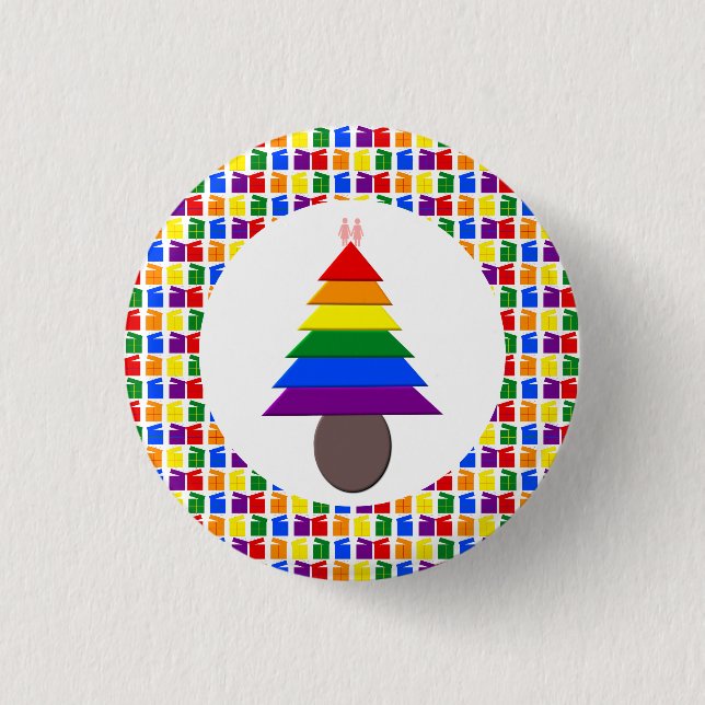 Lesbians Rainbow Weihnachtsbaum und Geschenke Button (Vorderseite)