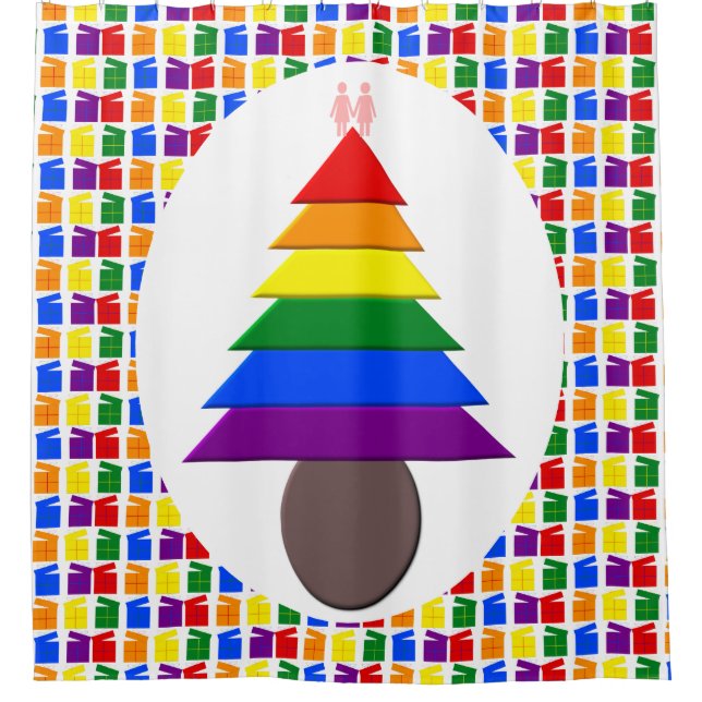 Lesbians Rainbow Weihnachtsbaum und Geschenke Duschvorhang (Vorderseite)