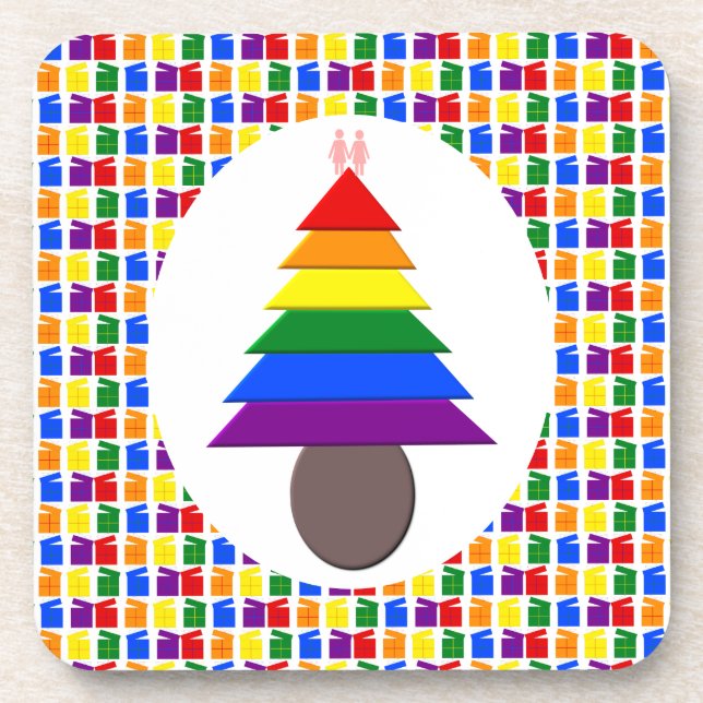 Lesbians Rainbow Weihnachtsbaum und Geschenke Getränkeuntersetzer (Vorderseite)