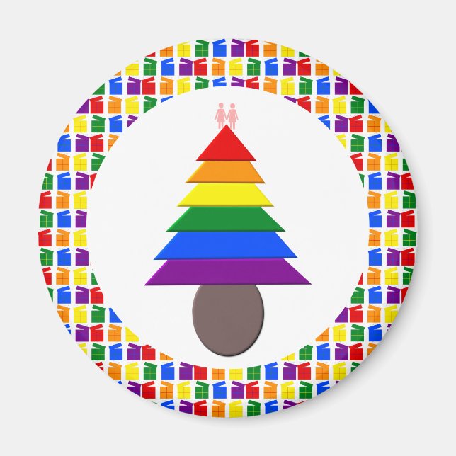 Lesbians Rainbow Weihnachtsbaum und Geschenke Magnet (Vorne)