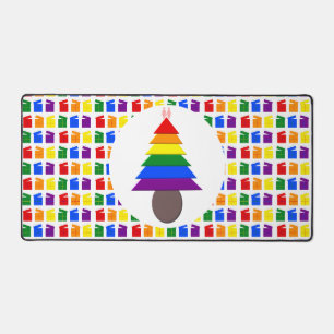 Lesbians Rainbow Weihnachtsbaum und Geschenke Schreibtischunterlage