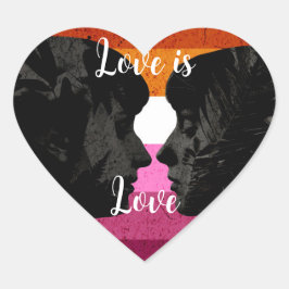 Lesbische Flagge mit zwei weiblichen Silhouetten Herz-Aufkleber