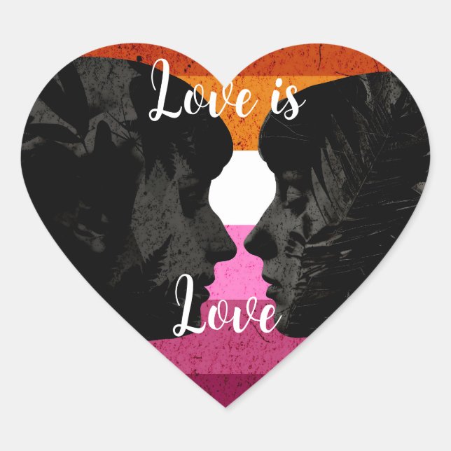 Lesbische Flagge mit zwei weiblichen Silhouetten Herz-Aufkleber (Vorderseite)